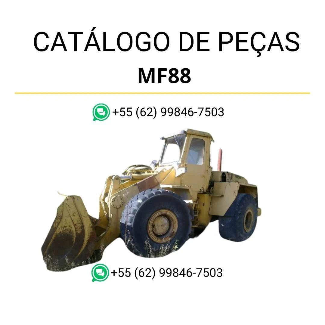Catálogo de peças PDF Massey Ferguson MF 88 para carregadeira, com ilustrações técnicas e identificação completa dos componentes mecânicos.
