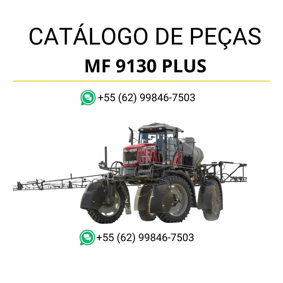 Catálogo de peças PDF Massey Ferguson MF 9130 Plus Tier 3, com diagramas completos do pulverizador e identificação técnica dos componentes.