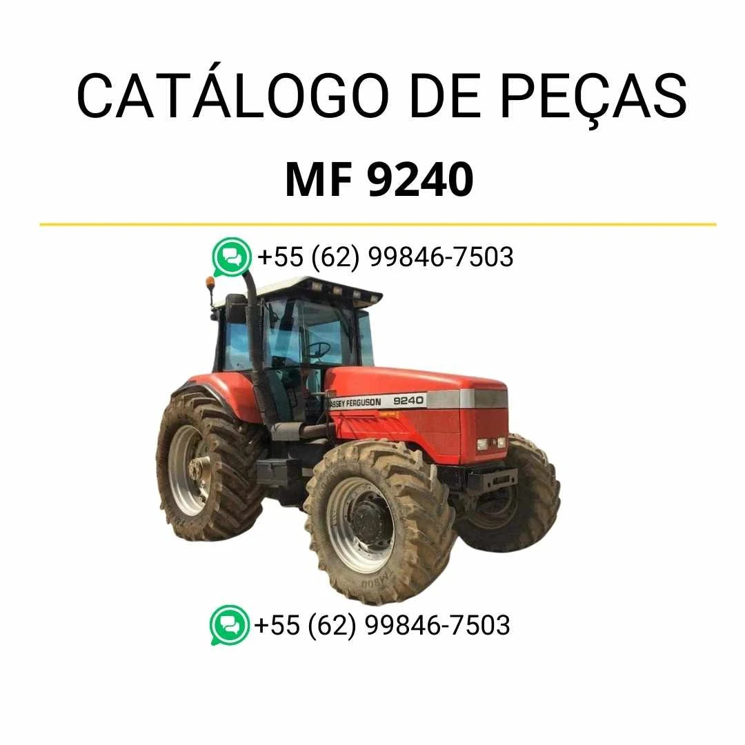 Catálogo de peças PDF Massey Ferguson MF 9240 para trator, com ilustrações técnicas e identificação completa de componentes originais.