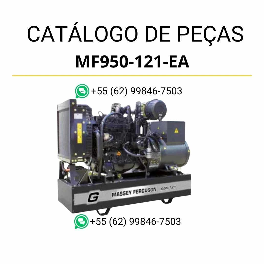 Catálogo de peças Massey Ferguson MF950-121-EA para gerador de energia em PDF, com diagramas detalhados e identificação completa dos componentes