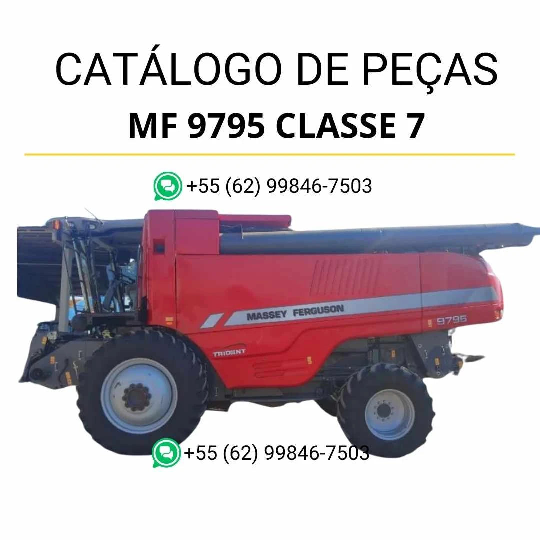 Catálogo de peças PDF Massey Ferguson MF 9795 Classe 7 para colheitadeira, com diagramas técnicos e identificação completa dos componentes.