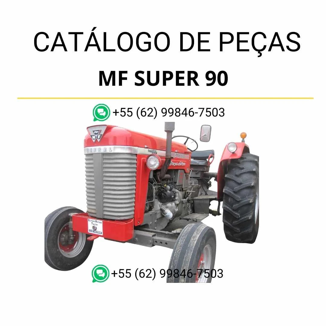 Catálogo de peças PDF Massey Ferguson Super 90 para trator, com componentes detalhados e ilustrações técnicas para manutenção.