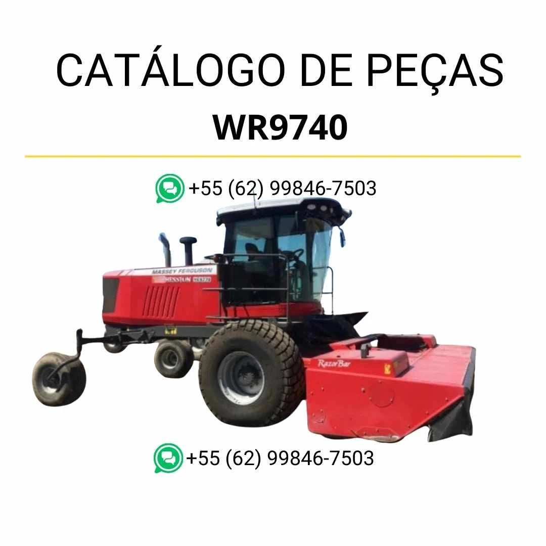 Catálogo de peças PDF Massey Ferguson WR9740 Windrower para trator, com lista completa de componentes e diagramas técnicos detalhados.