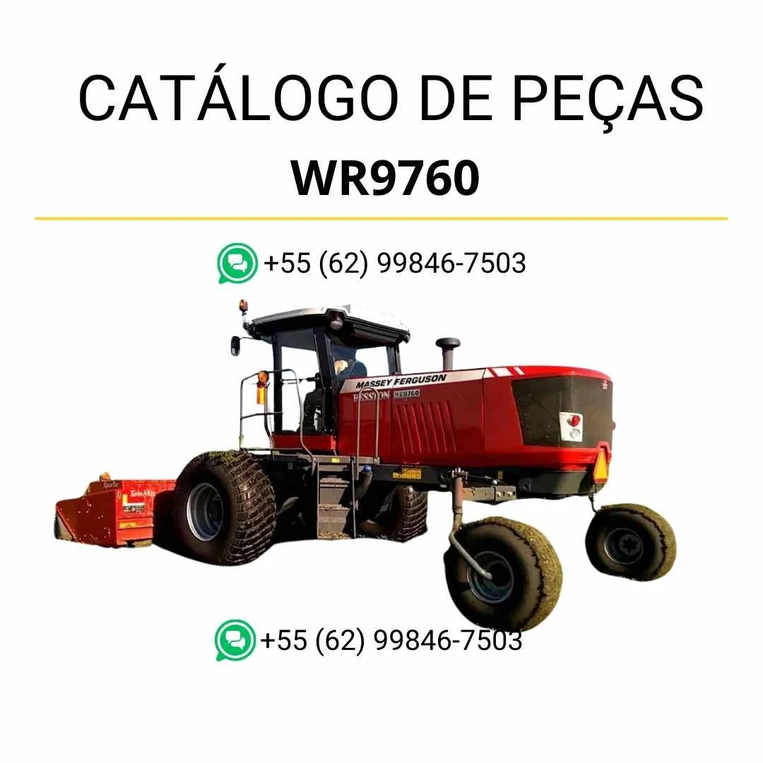 Catálogo de peças PDF Massey Ferguson WR9760 Windrower para trator, com ilustrações técnicas e identificação detalhada dos componentes.