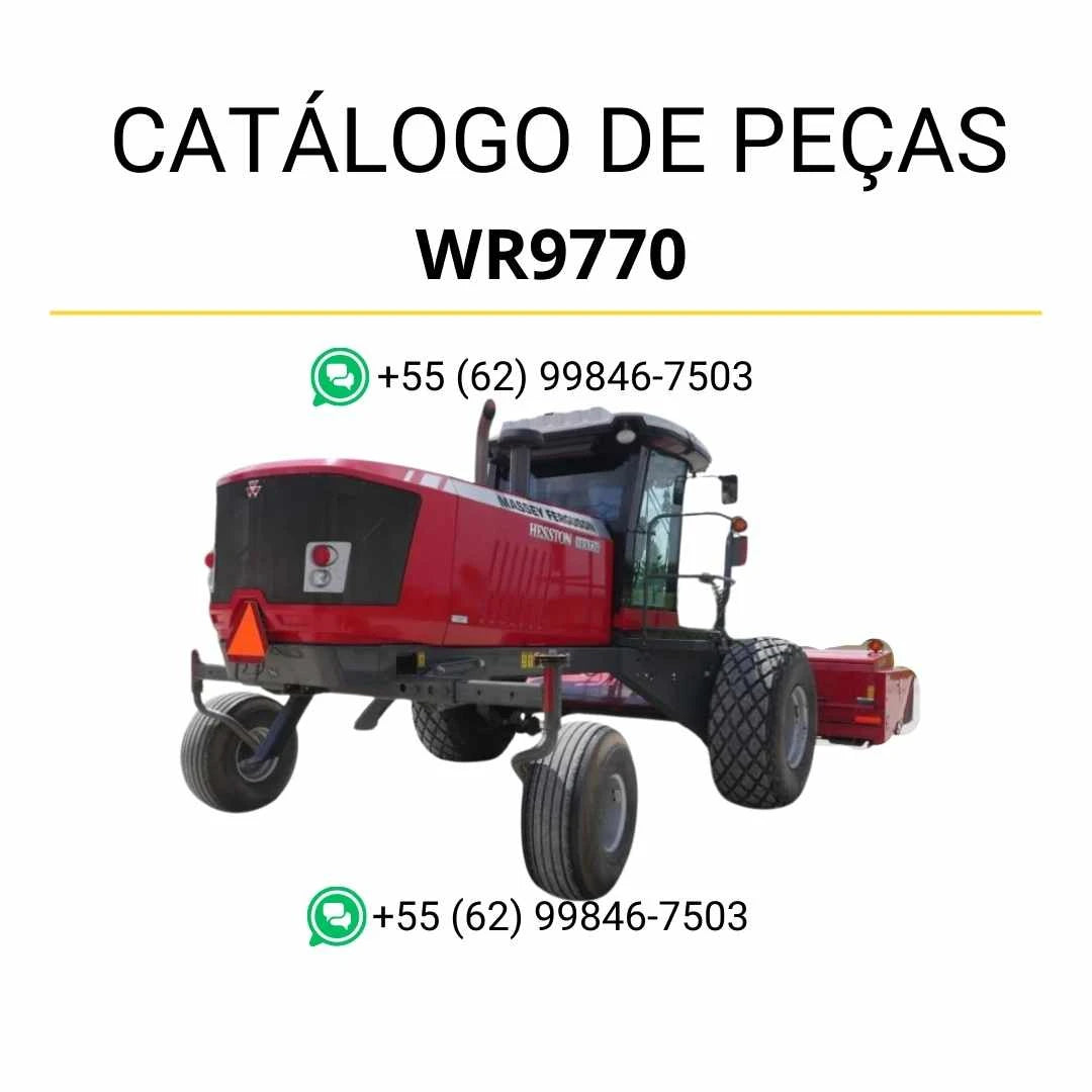 Catálogo de peças Massey Ferguson WR9770 Windrower em PDF, com diagramas técnicos e identificação completa dos componentes do trator.