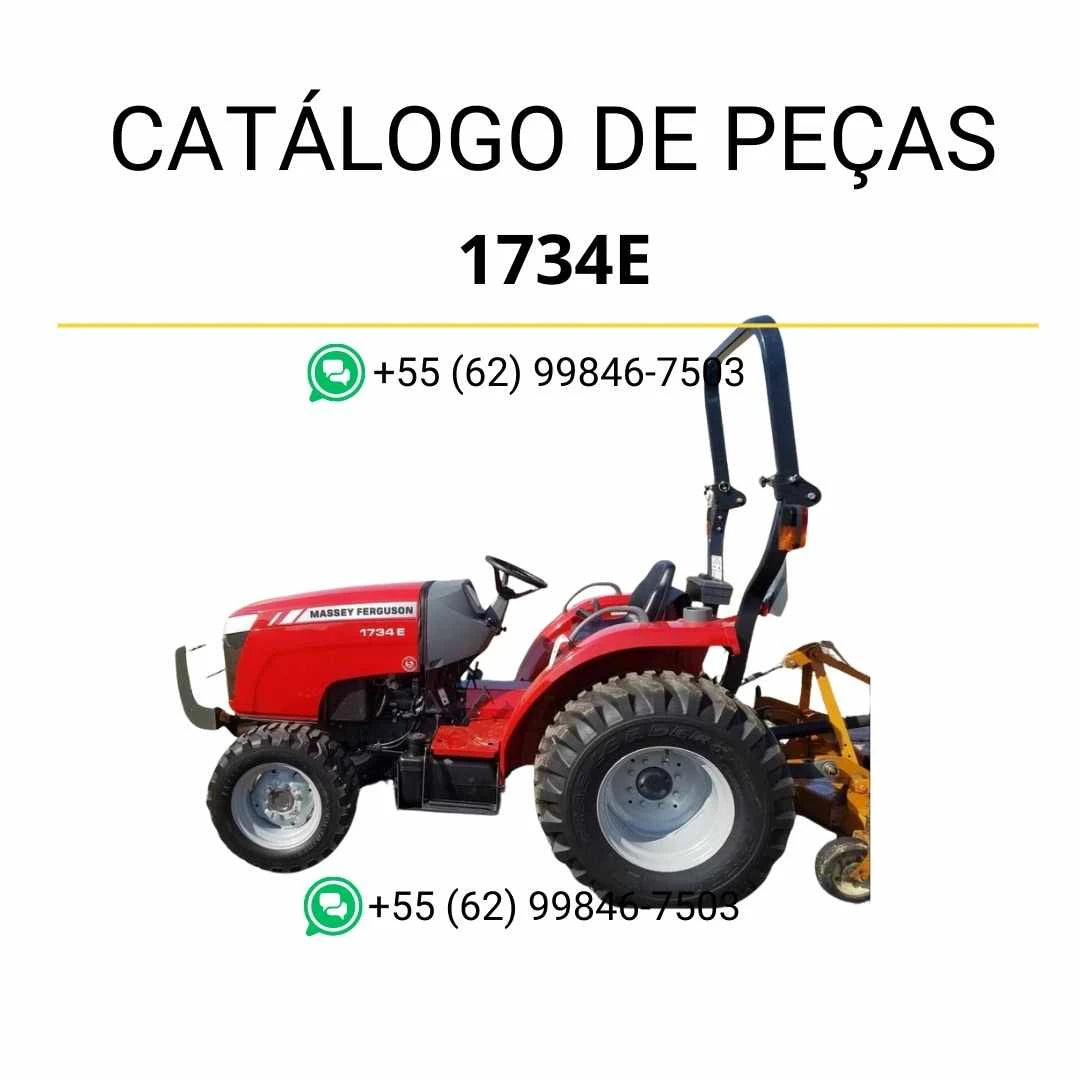 Catálogo de peças Massey Ferguson 1734E e 1739E em PDF, trazendo diagramas detalhados, componentes originais e referências completas para manutenção.