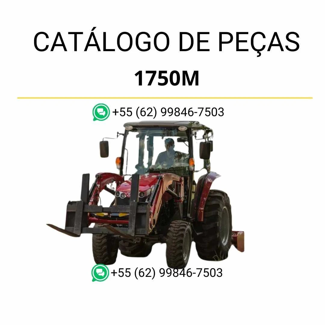 Catálogo de peças Massey Ferguson 1750M em PDF, com ilustrações técnicas detalhadas e lista completa de componentes originais do trator compacto.