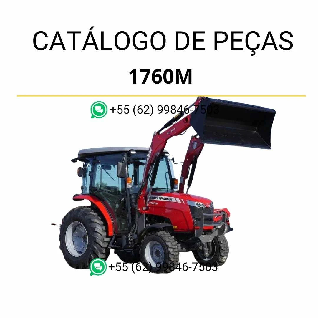 Catálogo de peças Massey Ferguson 1760M em PDF, com diagramas técnicos completos e referências originais dos componentes do trator compacto.