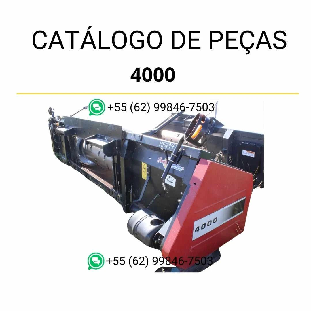 Catálogo de peças Massey Ferguson 4000 Pickup Header em PDF, com diagramas detalhados e referência completa dos componentes do equipamento.