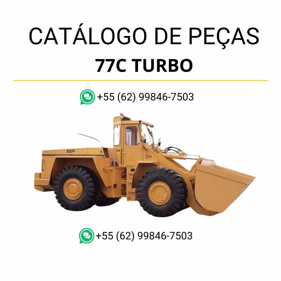 Catálogo de peças Massey Ferguson 77C Turbo Carregadeira em PDF, com ilustrações técnicas e identificação detalhada dos componentes.
