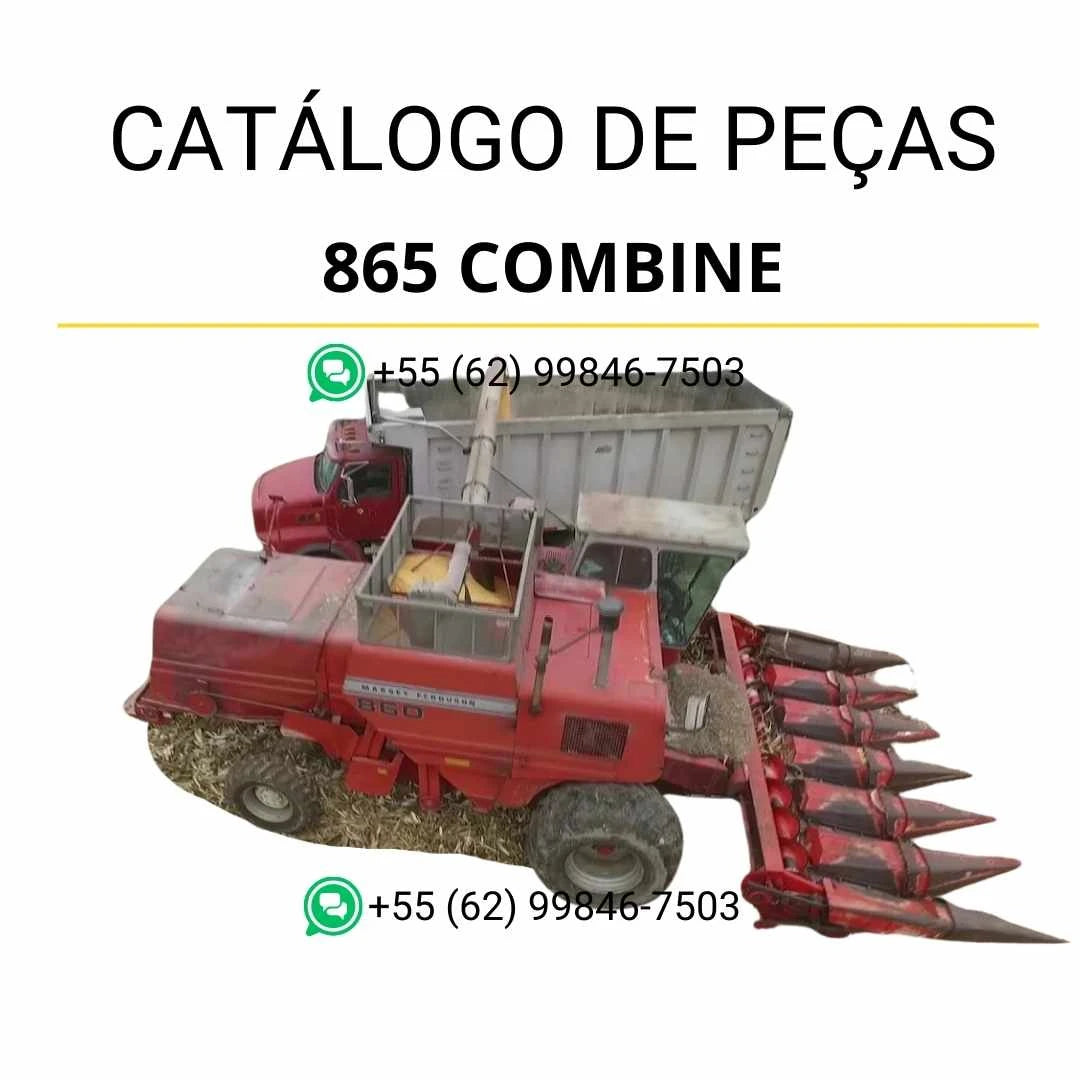Catálogo de peças Massey Ferguson 860 e 865 Combine em PDF, com diagramas técnicos, identificação de componentes e vistas explodidas completas.