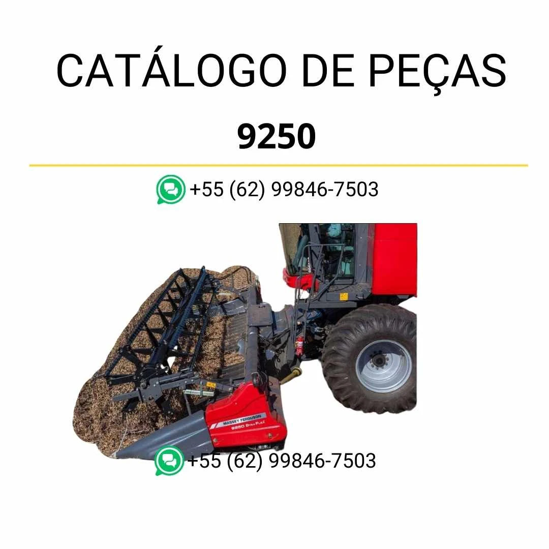 Catálogo de peças Massey Ferguson 9250 Dynaflex em PDF, com vistas explodidas e identificação detalhada dos componentes da colheitadeira.