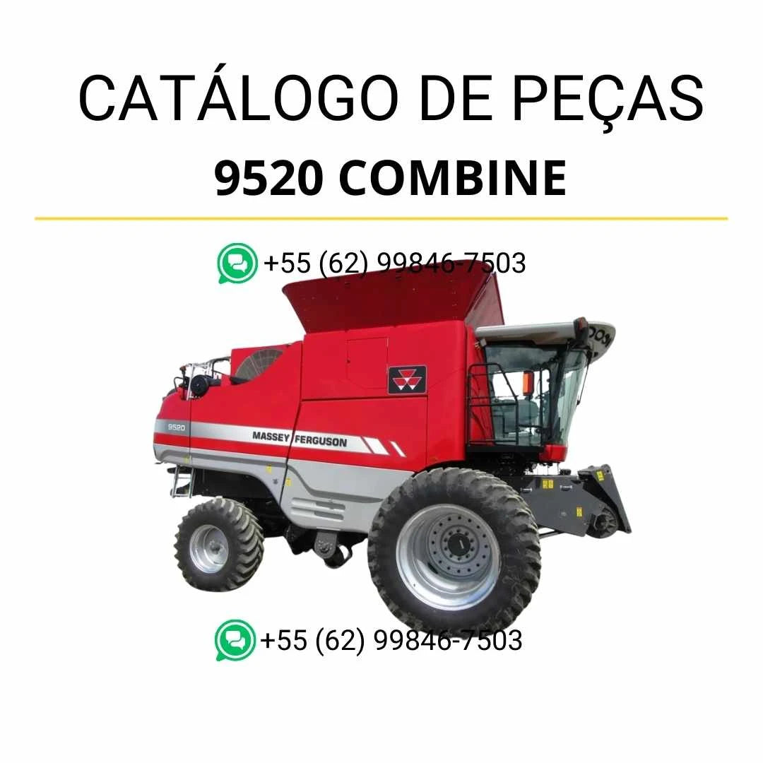 Catálogo de peças Massey Ferguson 9520 Combine Colheitadeira em PDF, com ilustrações técnicas e identificação completa dos componentes originais.