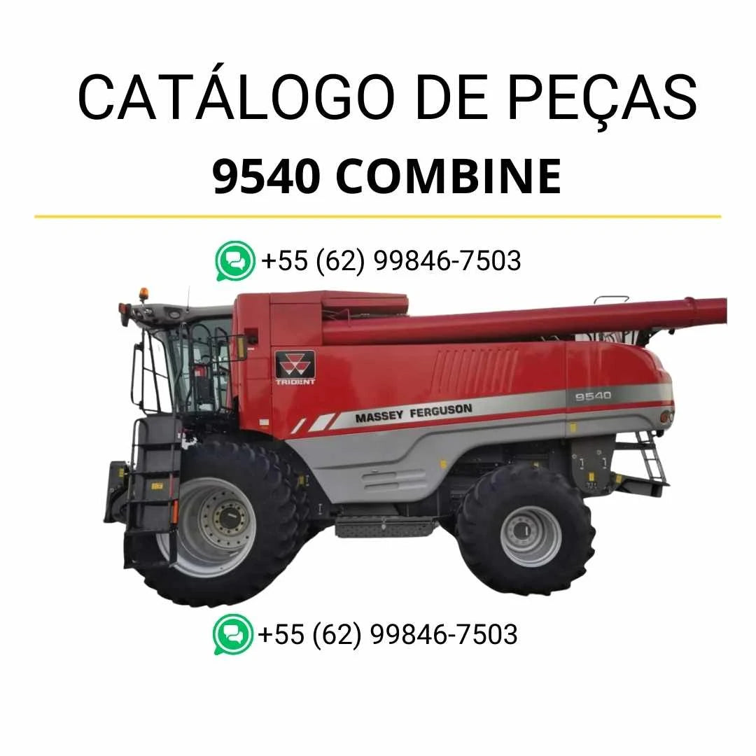 Catálogo de peças Massey Ferguson 9540 Combine Colheitadeira em PDF, com ilustrações técnicas e lista completa de componentes originais.