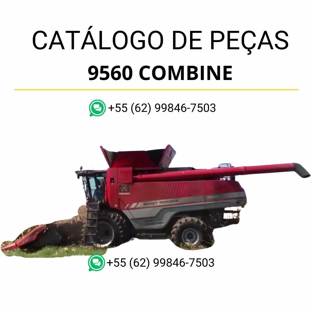 Catálogo de peças Massey Ferguson 9560 Combine Colheitadeira em PDF, com ilustrações técnicas e componentes originais detalhados.