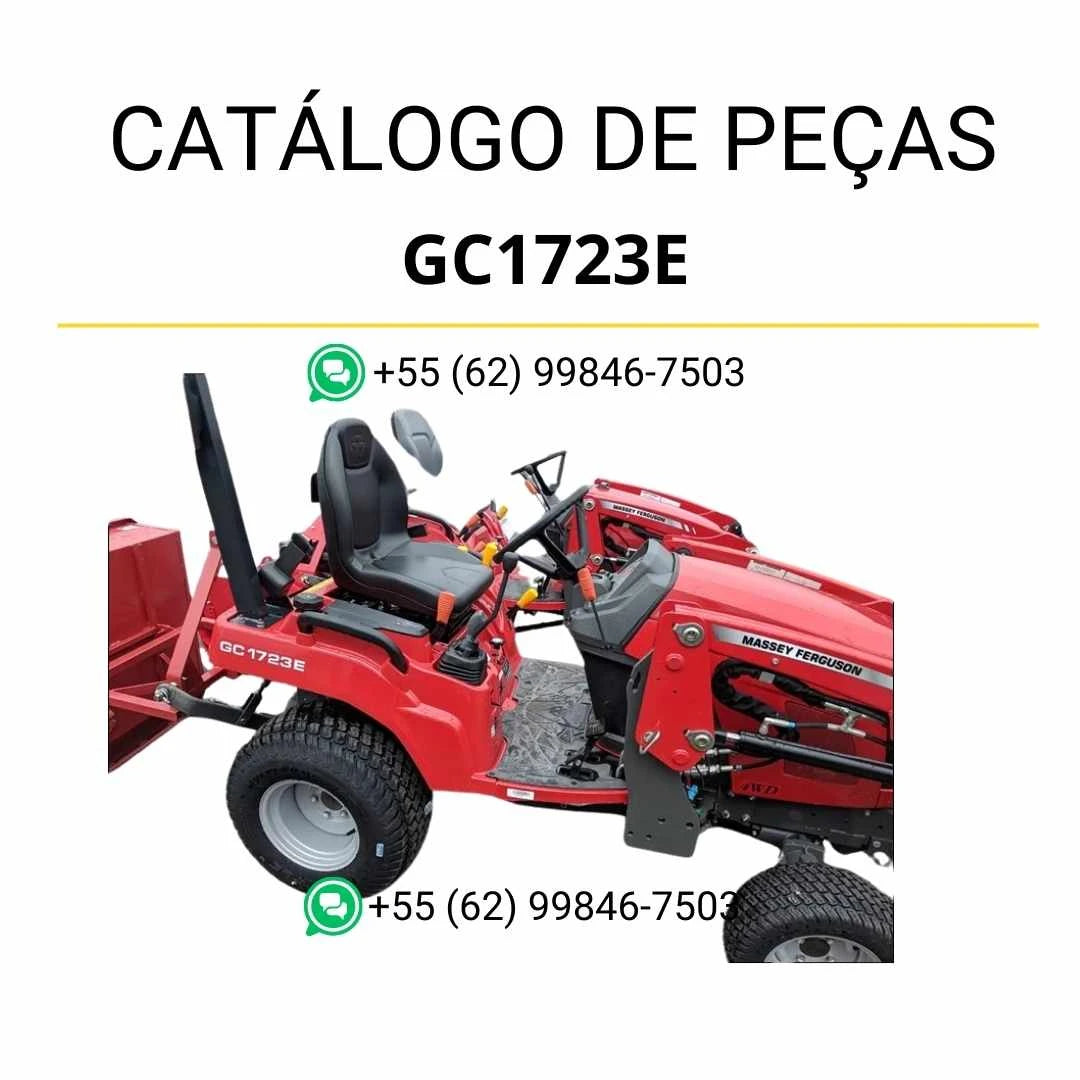 Catálogo de peças Massey Ferguson GC1723E compacto em PDF, com diagramas ilustrados e identificação dos componentes mecânicos do trator