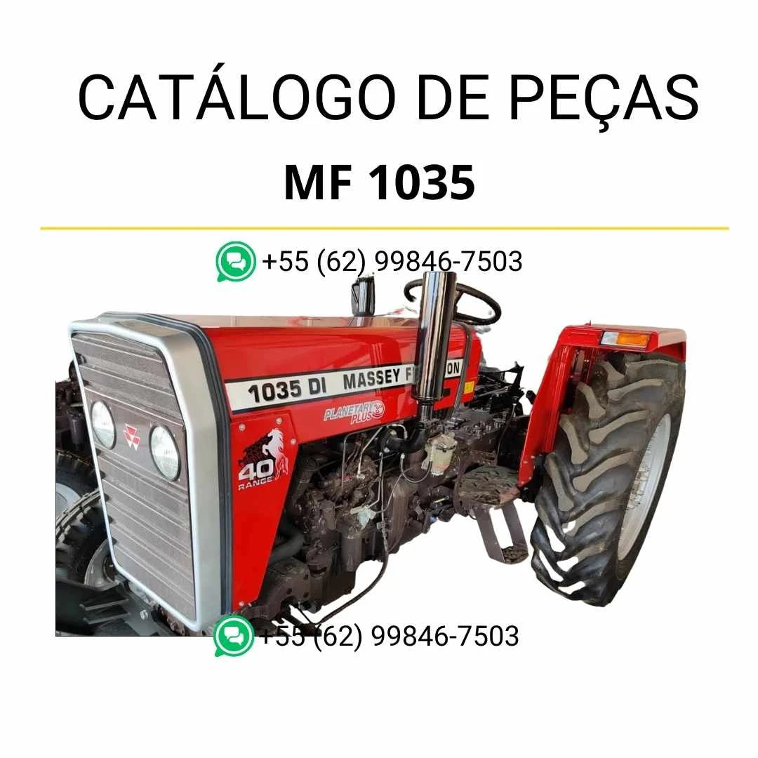 Catálogo de peças Massey Ferguson MF 1035 compacto em PDF, com ilustrações técnicas e identificação detalhada dos componentes do trator