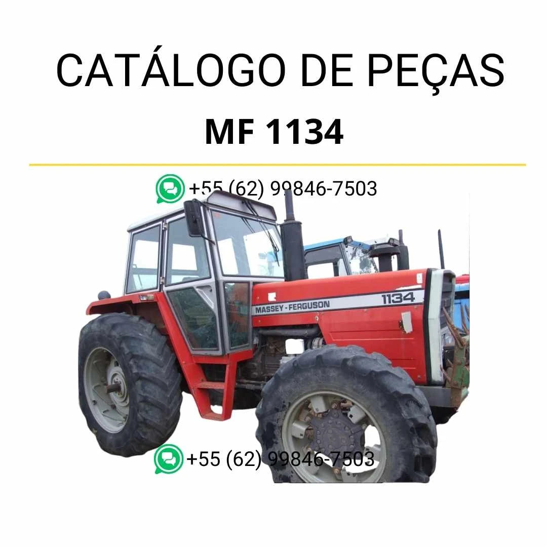 Catálogo de peças Massey Ferguson MF 1134 para tratores em PDF, com ilustrações técnicas detalhadas e identificação completa dos componentes originais.