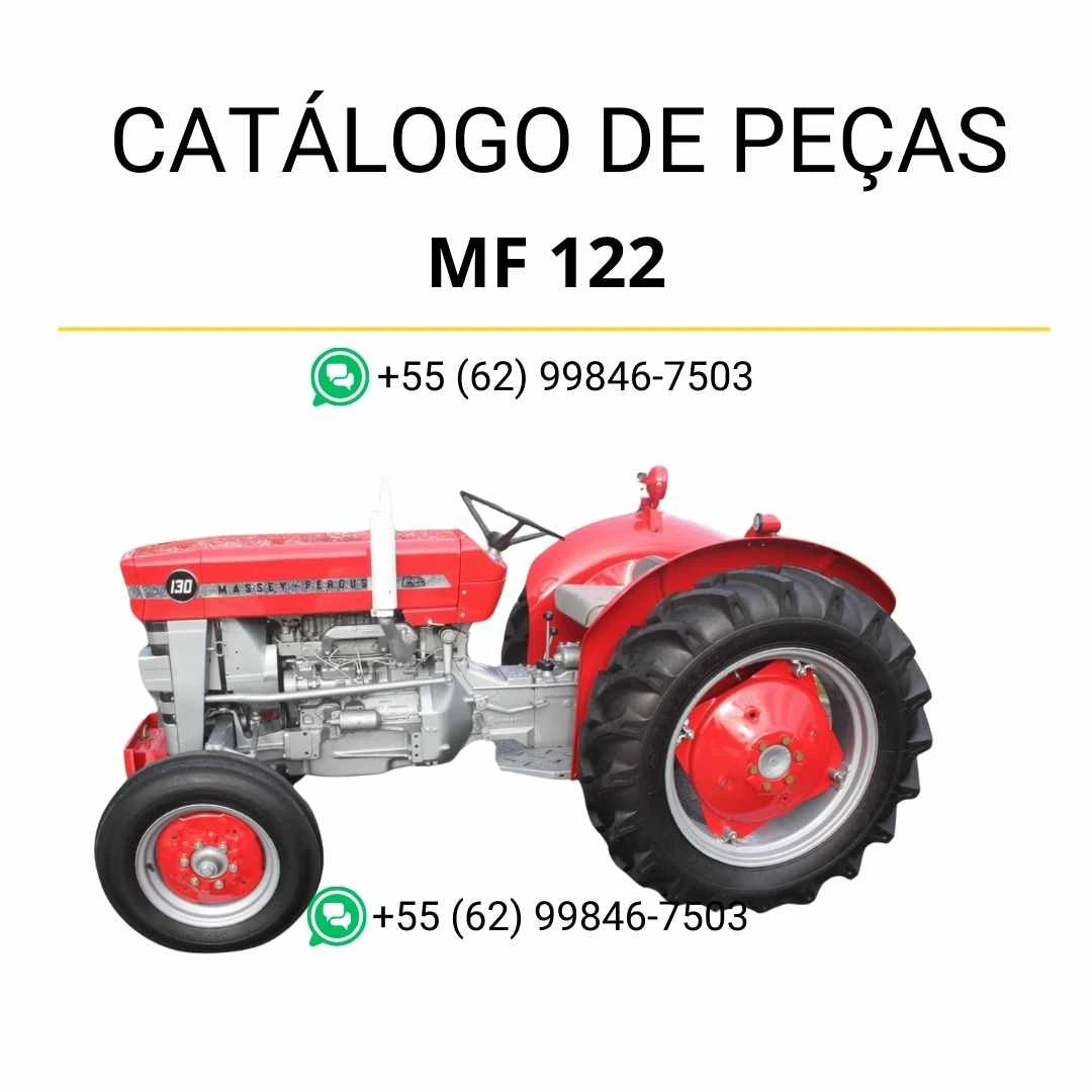 Catálogo de peças Massey Ferguson MF 122/130 para trator em PDF, com ilustrações técnicas detalhadas e identificação completa dos componentes originais.