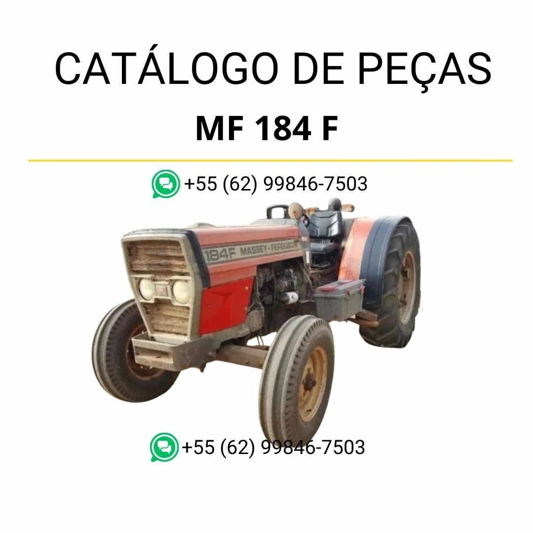 Catálogo de peças Massey Ferguson MF 184 F para trator em PDF, com diagramas técnicos completos e identificação detalhada dos componentes originais.
