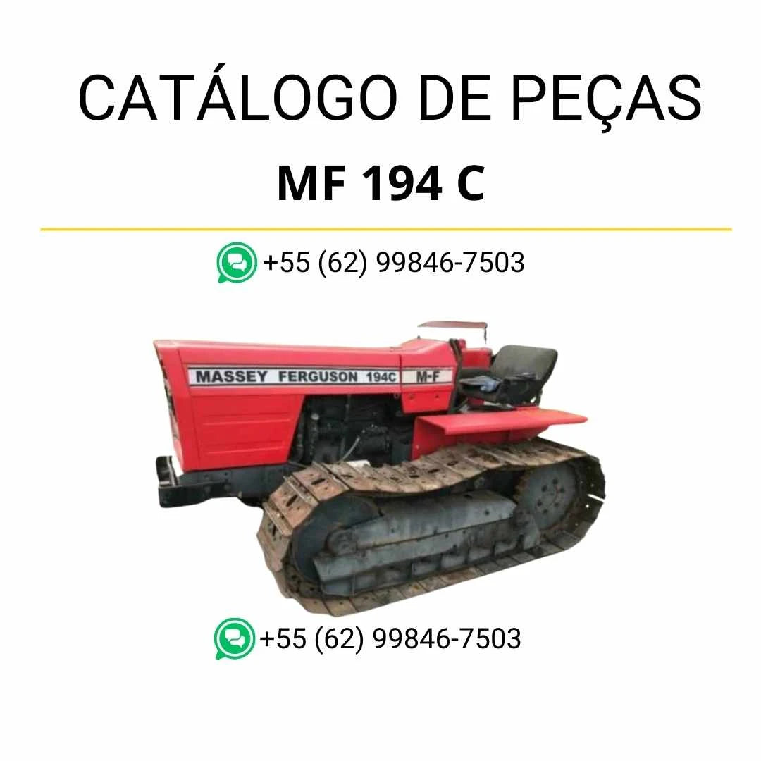 Catálogo de peças Massey Ferguson MF 194 C Crawler em PDF, com diagramas técnicos detalhados e identificação completa dos componentes originais.