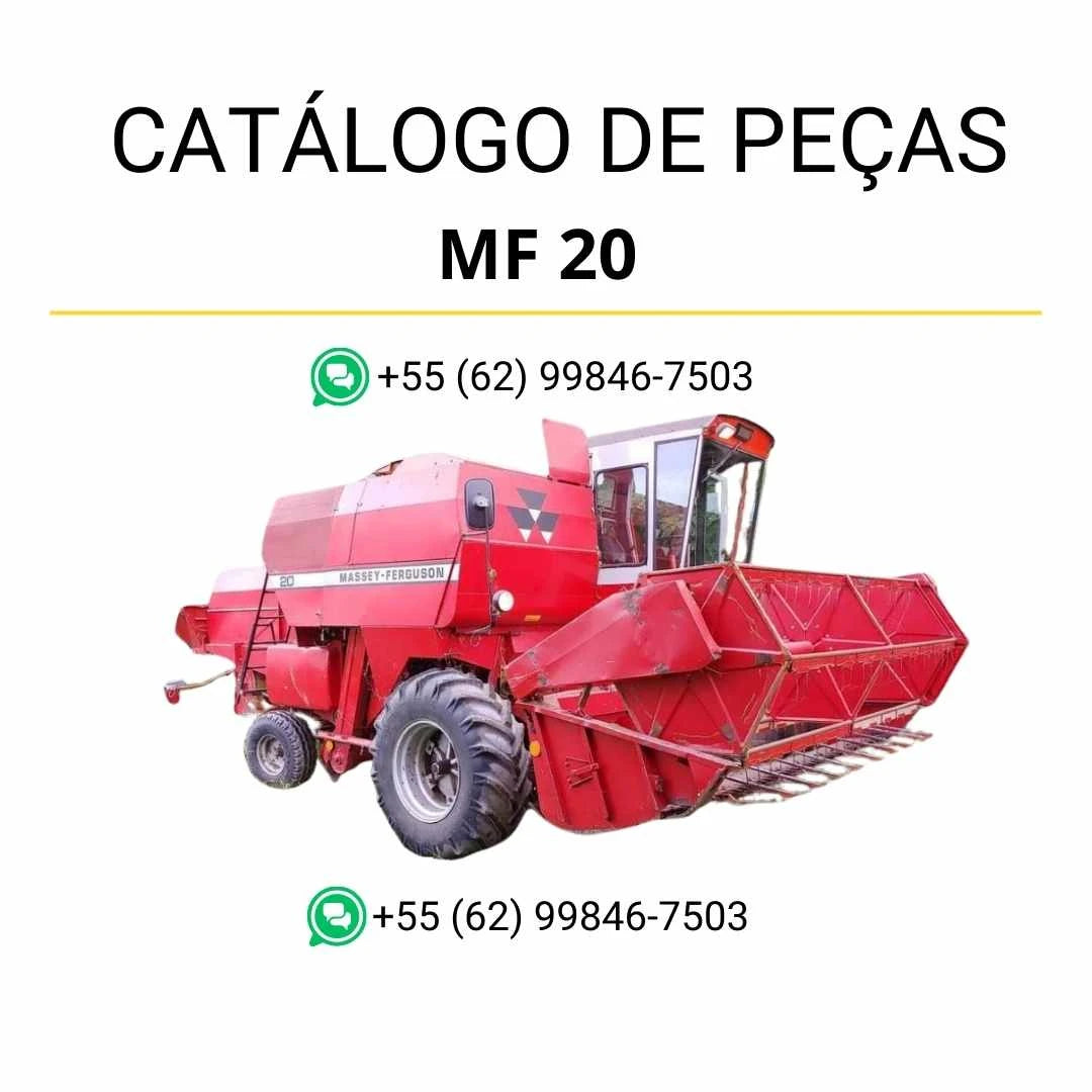 Catálogo de peças Massey Ferguson MF 20 Combine para colheitadeira em PDF, com diagramas técnicos detalhados e identificação completa dos componentes originais.