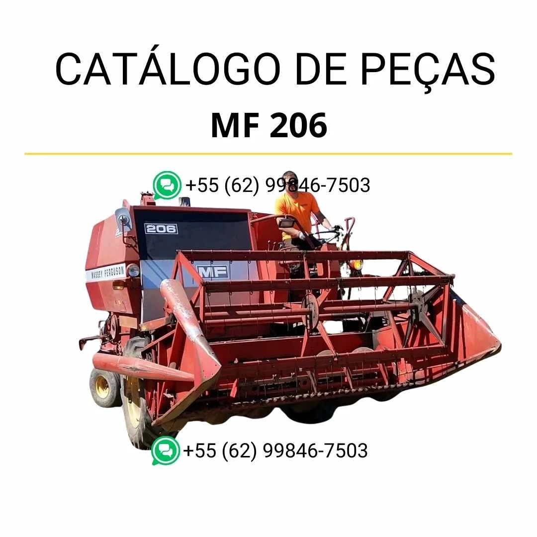Catálogo de peças Massey Ferguson MF 206 Combine para colheitadeira em PDF, com diagramas técnicos detalhados e identificação completa dos componentes originais.