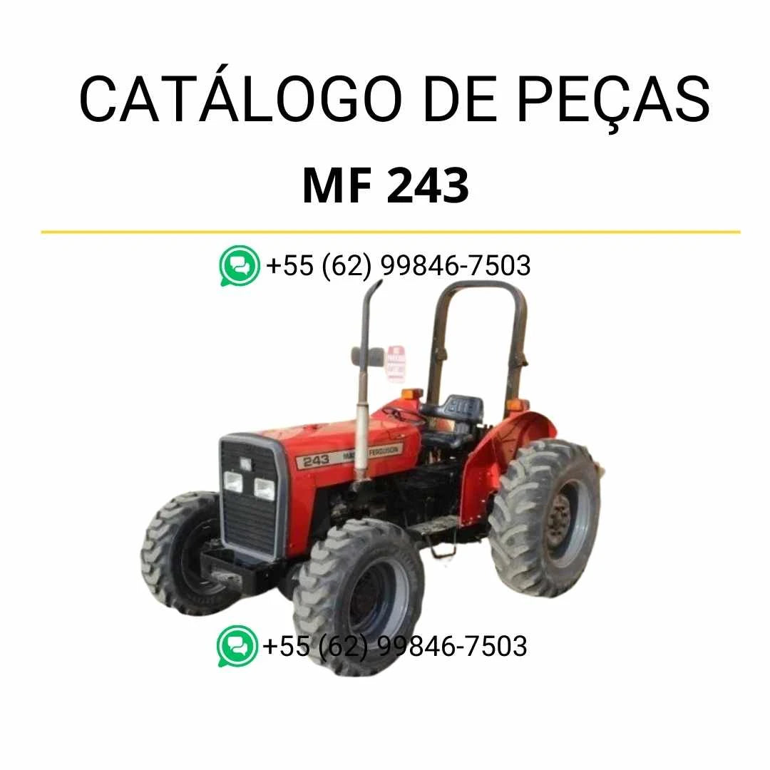 Catálogo de peças Massey Ferguson MF 243 em PDF, com diagramas detalhados, identificação de componentes e referências técnicas completas do trator.