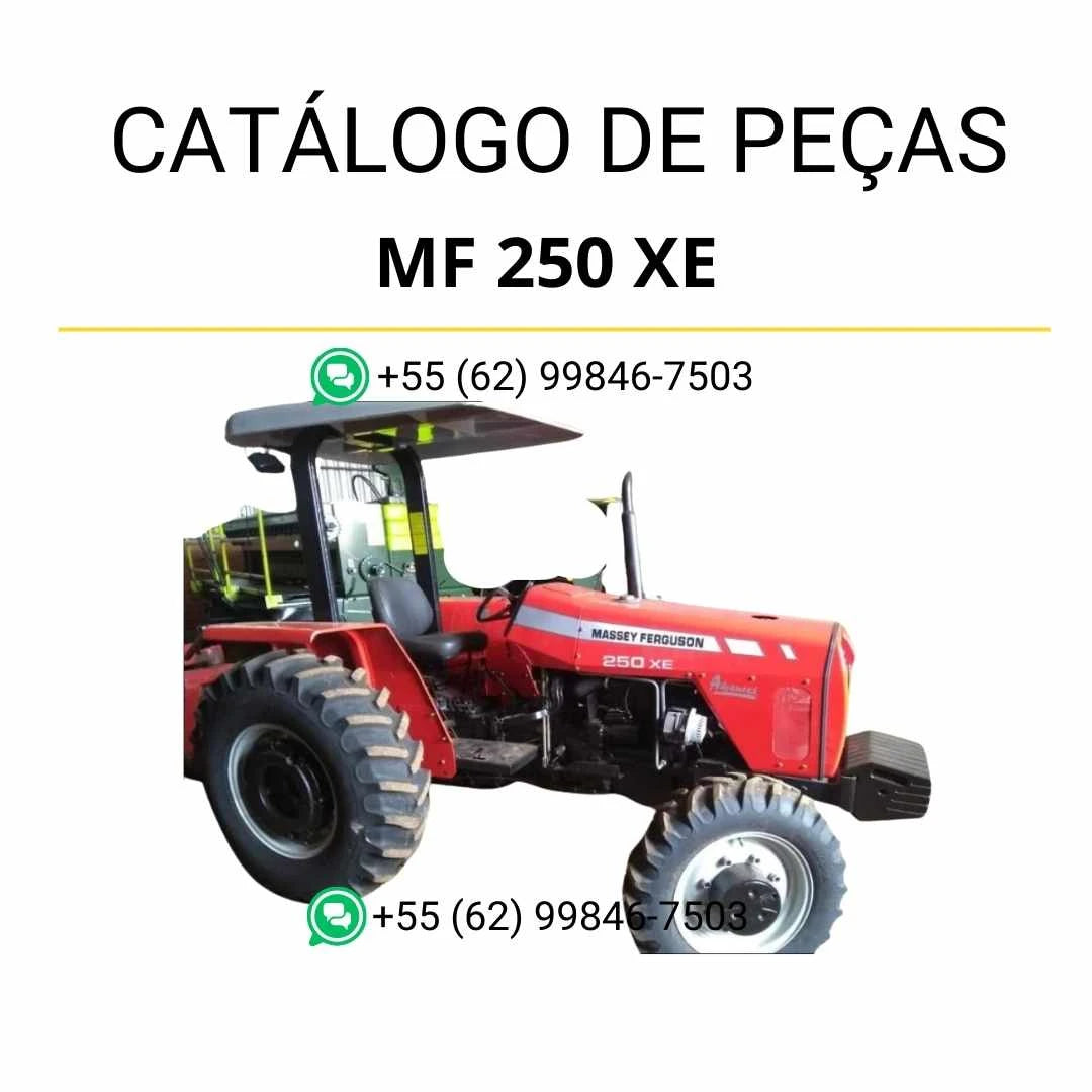 Catálogo de peças Massey Ferguson MF 250 XE em PDF, com ilustrações técnicas e identificação completa dos componentes originais do trator.