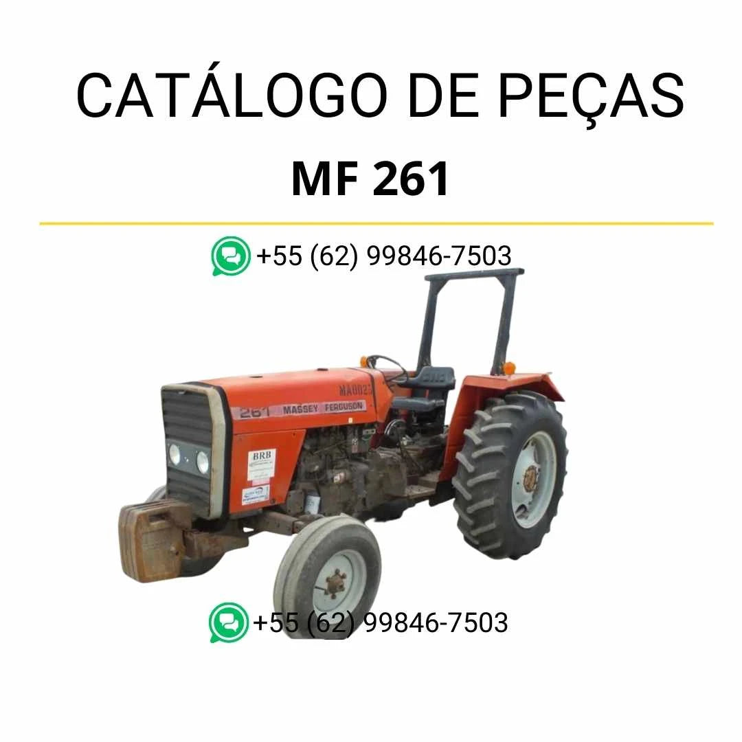 Catálogo de peças Massey Ferguson MF 261 em PDF, com ilustrações técnicas e identificação completa dos componentes originais do trator.