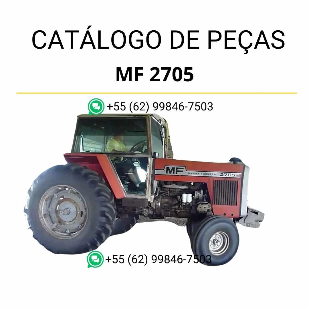 Catálogo de peças Massey Ferguson MF 2705 em PDF, com ilustrações técnicas, componentes originais e vistas detalhadas do trator.