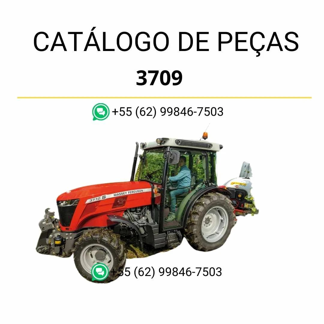 Catálogo de peças Massey Ferguson MF 3707, 3708 e 3709 versões V, S, F, WF e GE em PDF, com ilustrações técnicas e componentes originais detalhados.