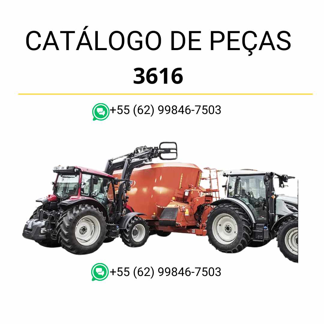 Catálogo de peças Valtra 3616 em PDF — lista ilustrada de componentes originais e diagramas técnicos completos do carregador frontal agrícola.