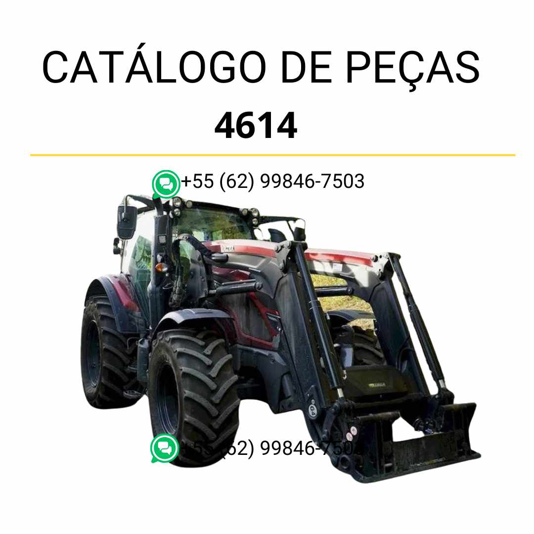 Catálogo de peças Valtra 4614 em PDF — guia técnico ilustrado com diagramas detalhados e lista completa de componentes originais do carregador frontal.
