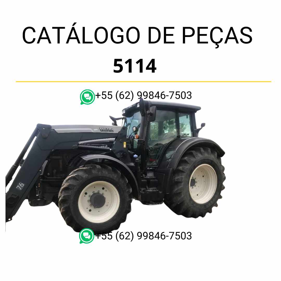Catálogo de peças Valtra 5114 em PDF — lista ilustrada com diagramas técnicos e componentes originais do carregador frontal agrícola.