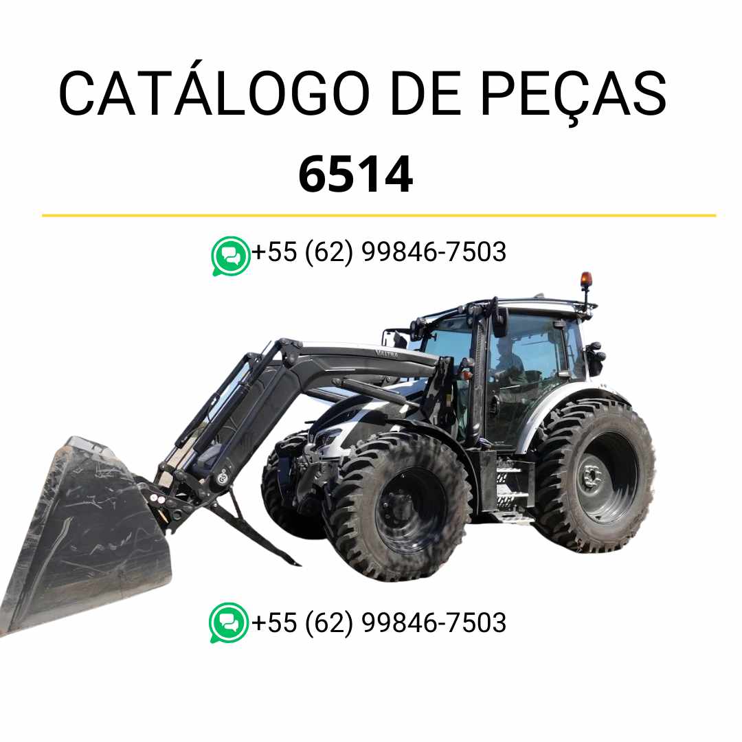 Catálogo de peças Valtra 6514 em PDF — guia técnico ilustrado com diagramas detalhados e lista completa de componentes originais do carregador frontal agrícola.