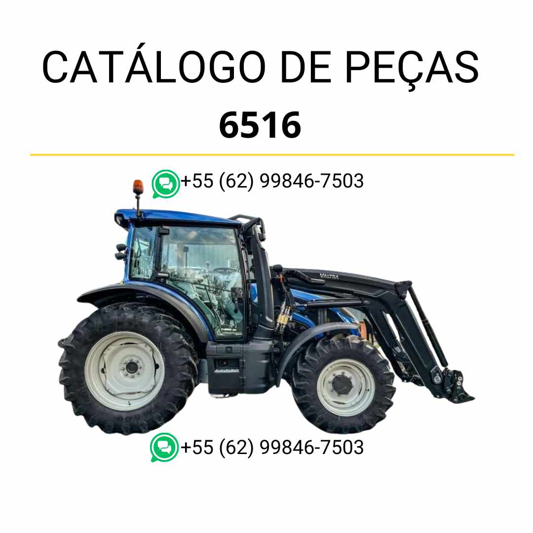 Catálogo de peças Valtra 6516 em PDF — lista ilustrada com diagramas técnicos e componentes originais detalhados do carregador frontal agrícola.