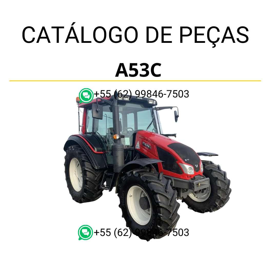 Catálogo de peças Valtra A53C em PDF — apresenta ilustrações técnicas detalhadas, códigos originais e lista completa de componentes para manutenção e reparos do trator agrícola.