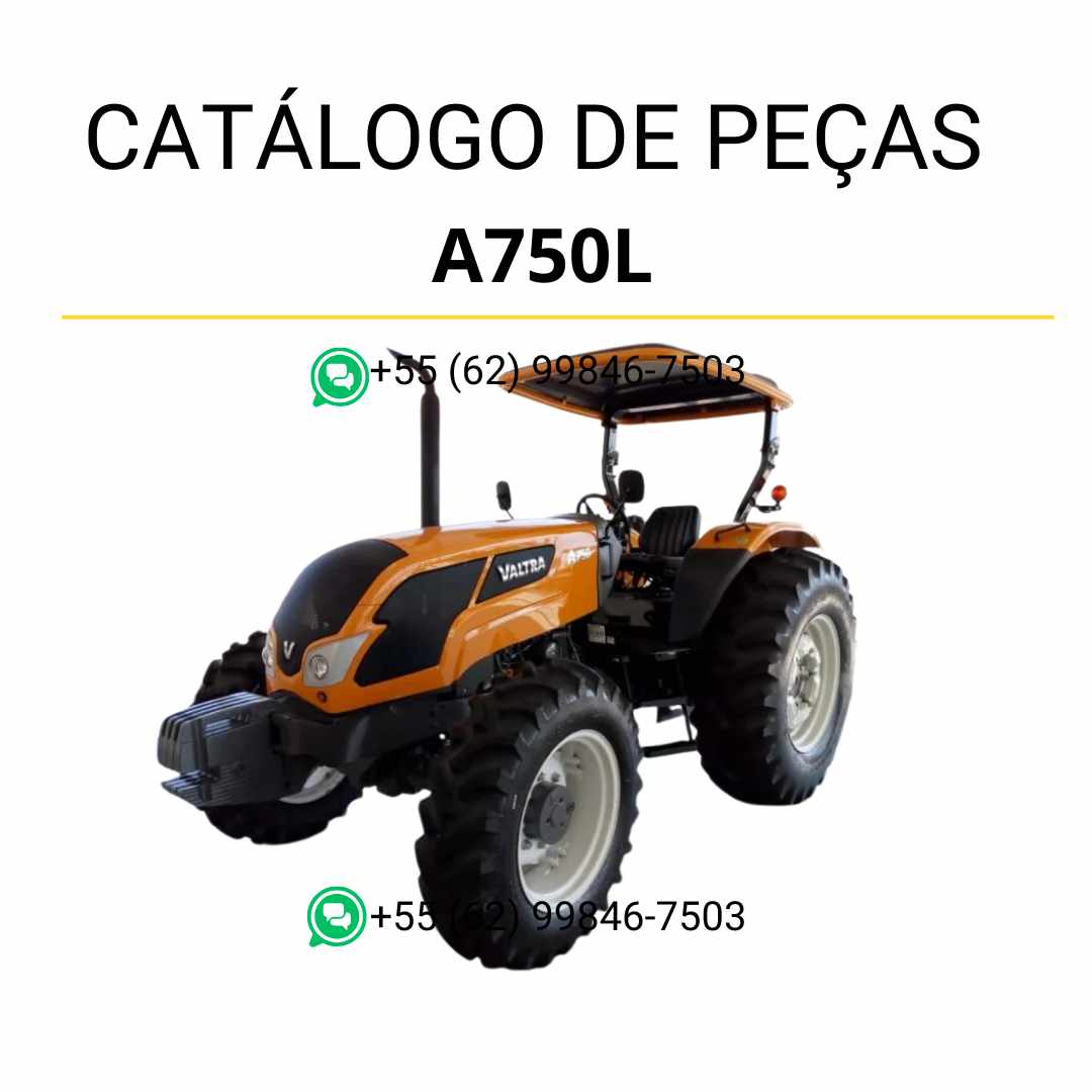 Catálogo de peças Valtra A750L Trator em PDF — contém ilustrações detalhadas, diagramas técnicos e lista completa de componentes originais para manutenção e reposição de peças agrícolas.