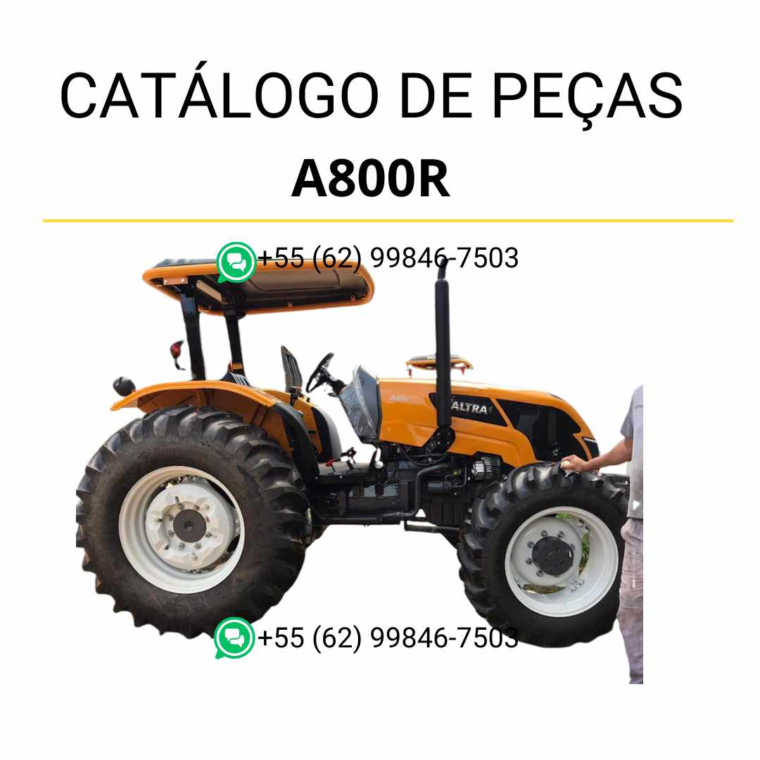 Catálogo de peças Valtra A800R em PDF — inclui diagramas técnicos detalhados, códigos originais e lista completa de componentes do trator agrícola.