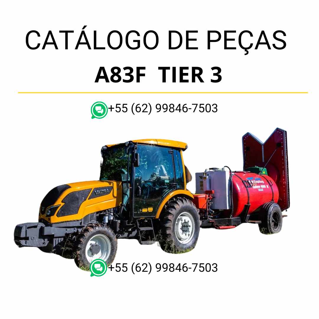 Catálogo de peças Valtra A83F Tier 3 Trator Fruteiro em PDF — traz diagramas técnicos, ilustrações detalhadas e lista completa de componentes originais para manutenção e identificação precisa das peças agrícolas.