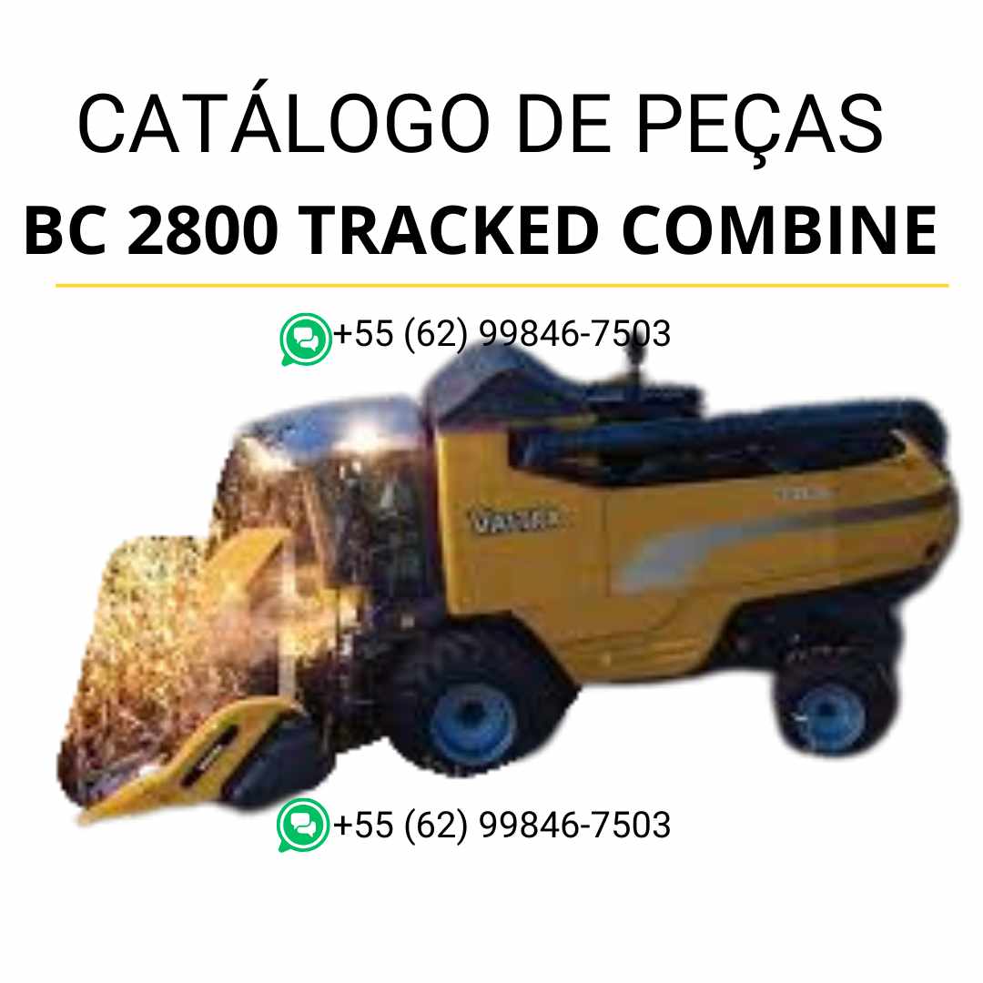Catálogo de peças Valtra BC 2800 Tracked Combine (colheitadeira) em PDF — apresenta diagramas técnicos completos, códigos originais e ilustrações detalhadas para identificação e manutenção dos componentes.