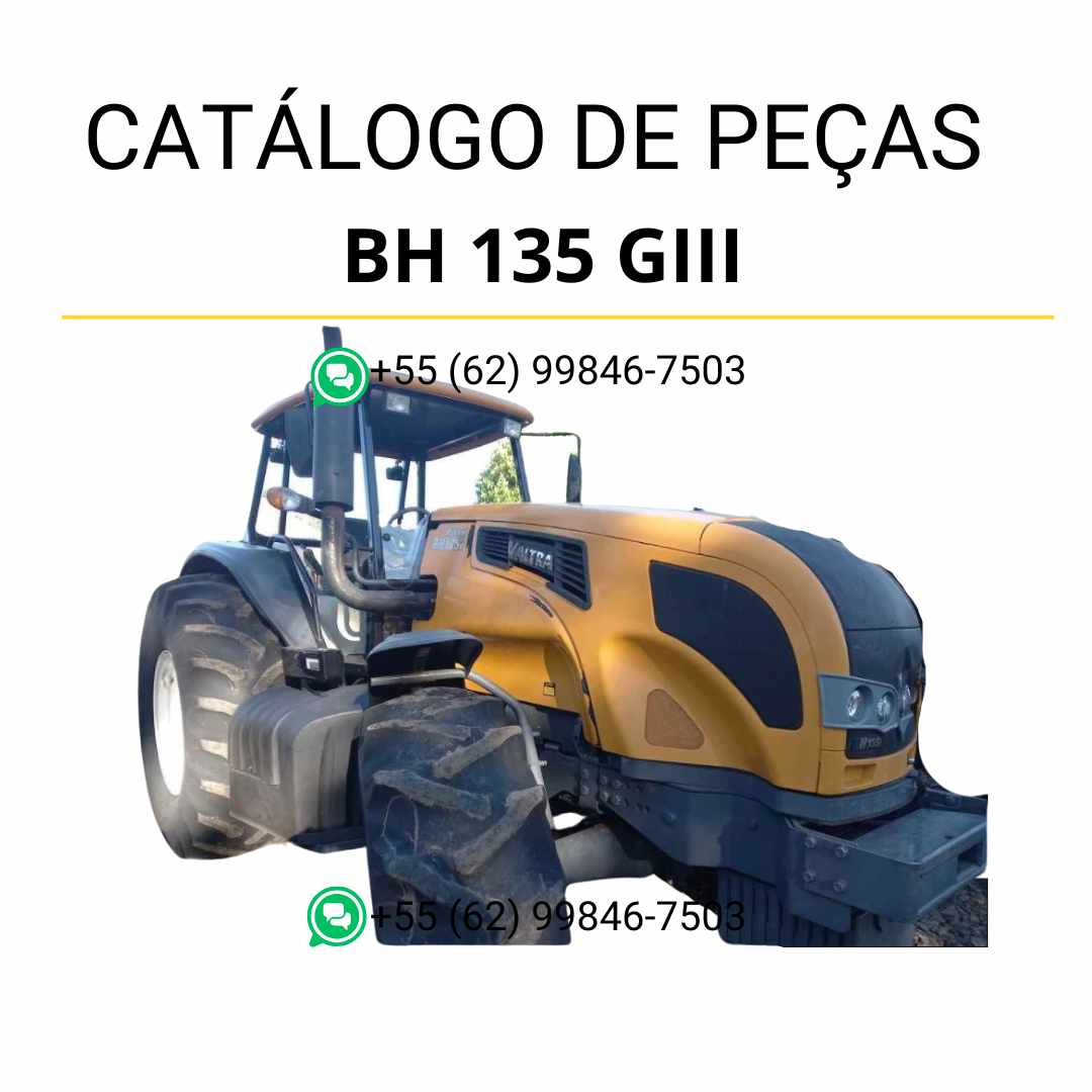 Catálogo de peças Valtra BH 135 GIII Trator em PDF — reúne diagramas técnicos detalhados, ilustrações precisas e lista completa de componentes originais para manutenção e identificação de peças agrícolas.
