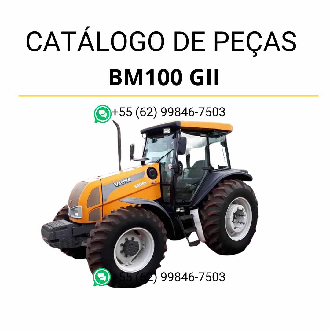 Catálogo de peças Valtra BM100 GII (BR) Trator em PDF — contém ilustrações técnicas detalhadas, diagramas de montagem e lista de componentes originais para manutenção e identificação precisa das peças.