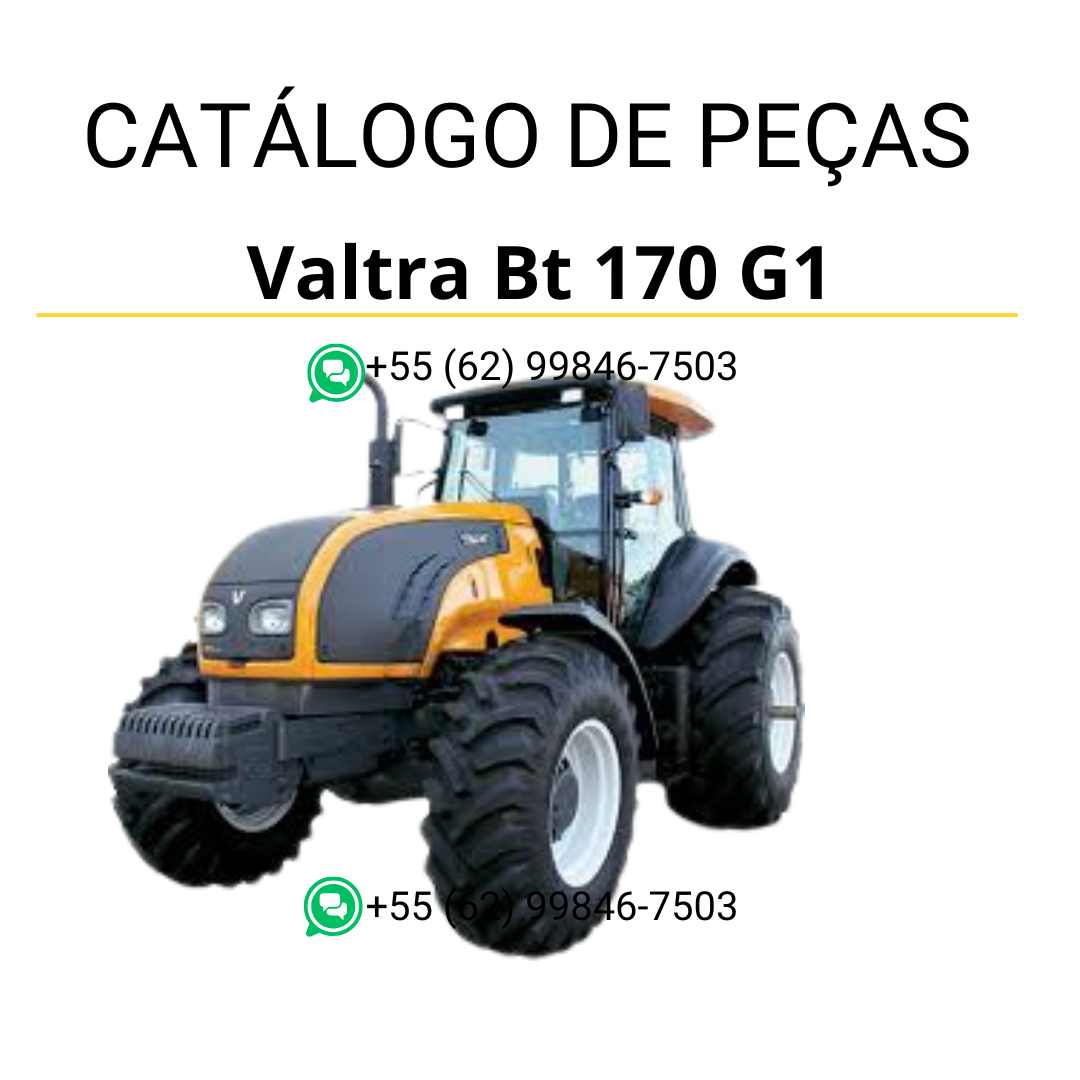 Catálogo de peças Valtra BT170 G1 em PDF — contém diagramas técnicos detalhados, lista de componentes originais e referências completas para manutenção do trator agrícola.