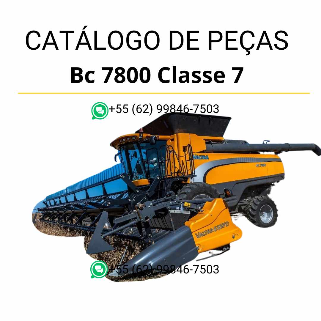 Catálogo de peças Valtra BC 7800 Classe 7 em PDF — inclui diagramas técnicos detalhados, códigos originais e componentes completos da colheitadeira agrícola.