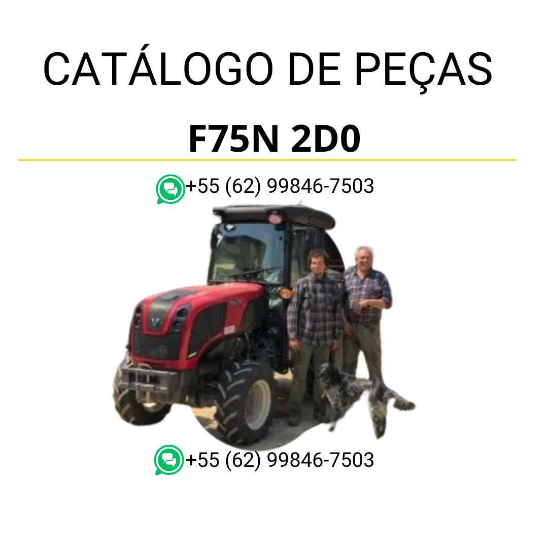 Catálogo de peças Valtra F75N (F Series) em PDF — inclui diagramas técnicos detalhados, lista de componentes originais e ilustrações completas para manutenção e reparos do trator fruteiro agrícola.