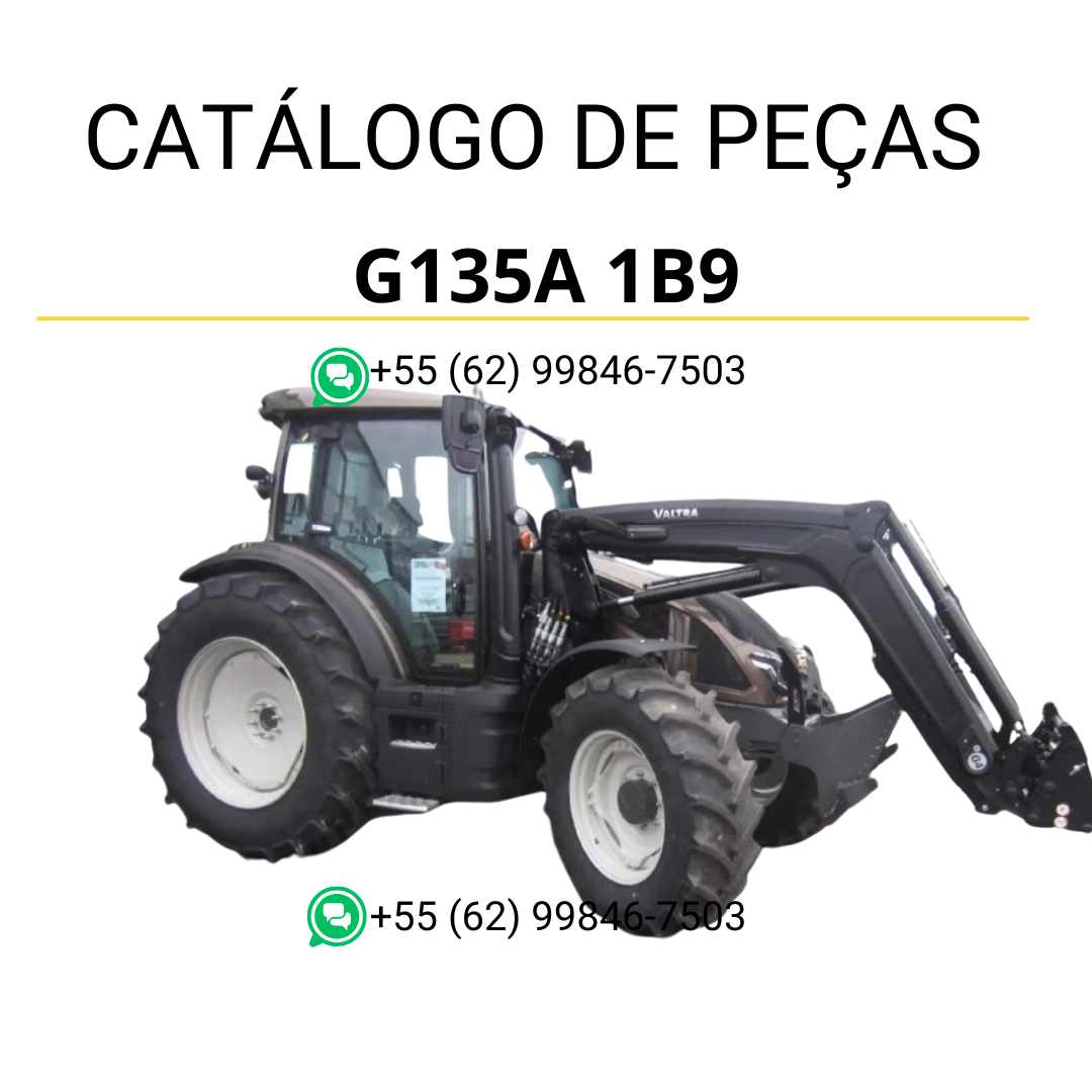 Catálogo de peças Valtra G135A (G5 Series) em PDF — apresenta ilustrações detalhadas, códigos originais e listas completas de componentes para manutenção e identificação do trator agrícola.