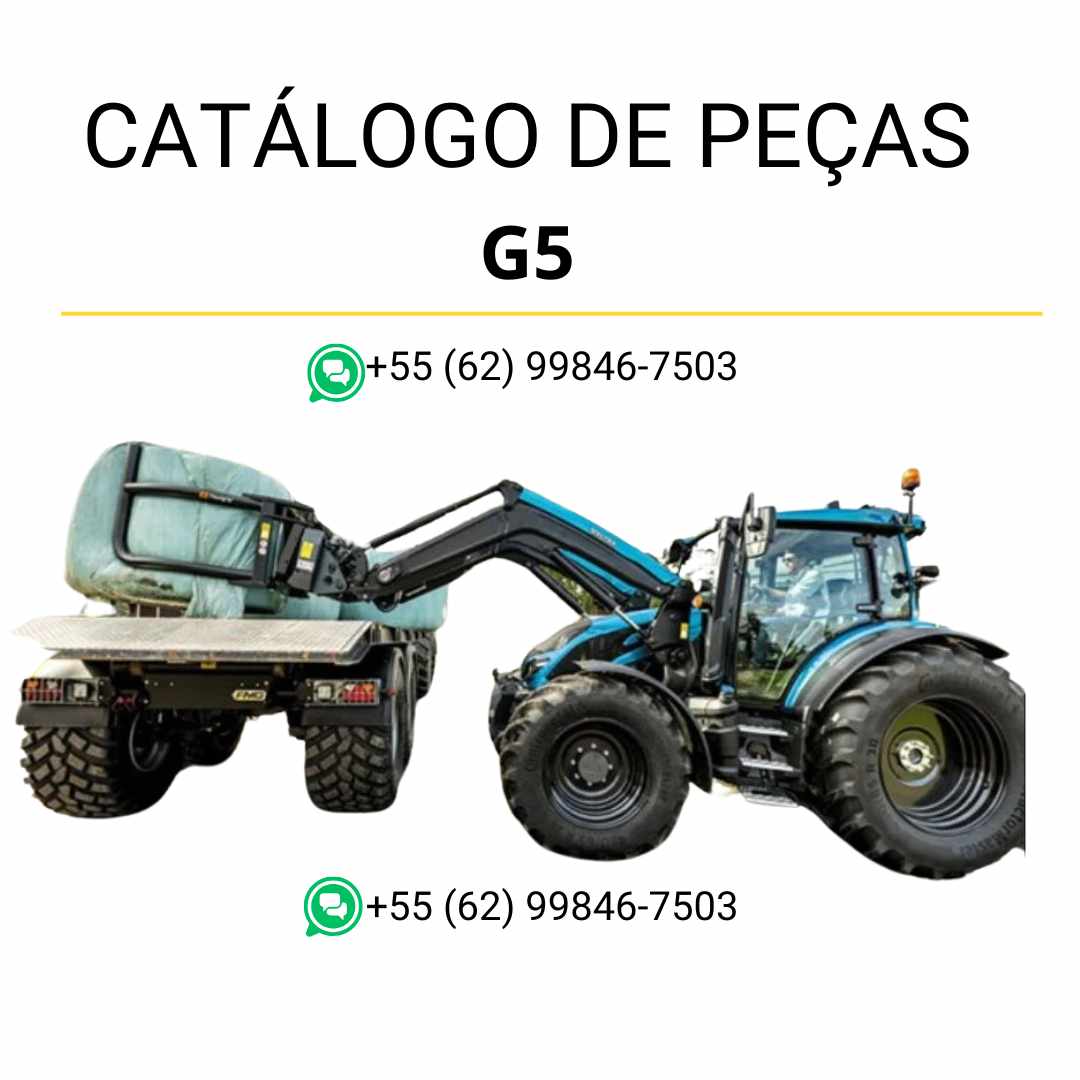 Catálogo de peças Valtra G5 em PDF — guia técnico ilustrado com diagramas detalhados e lista completa de componentes originais do carregador frontal agrícola.