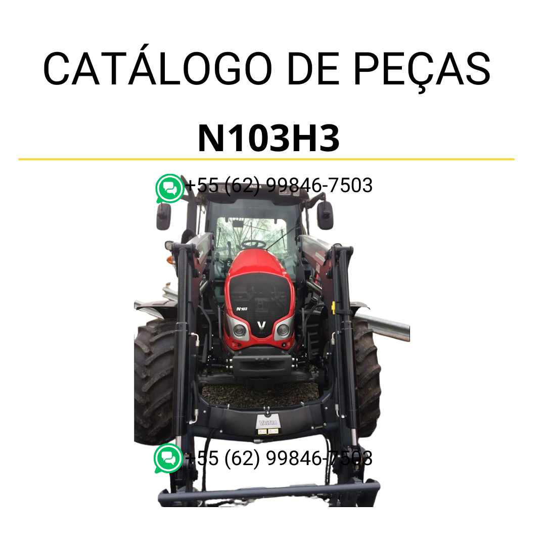 Catálogo de peças Valtra N103H3 (N3 Series) em PDF — contém ilustrações detalhadas, códigos originais e descrições completas dos componentes para manutenção e identificação das peças do trator.